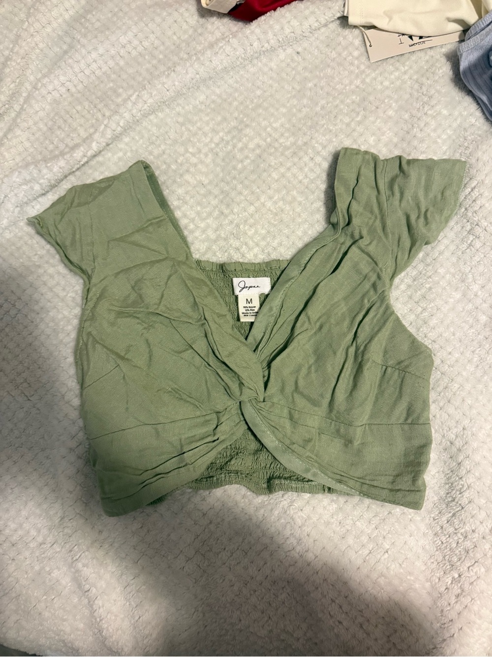 Green Knot-Front Crop Top - M